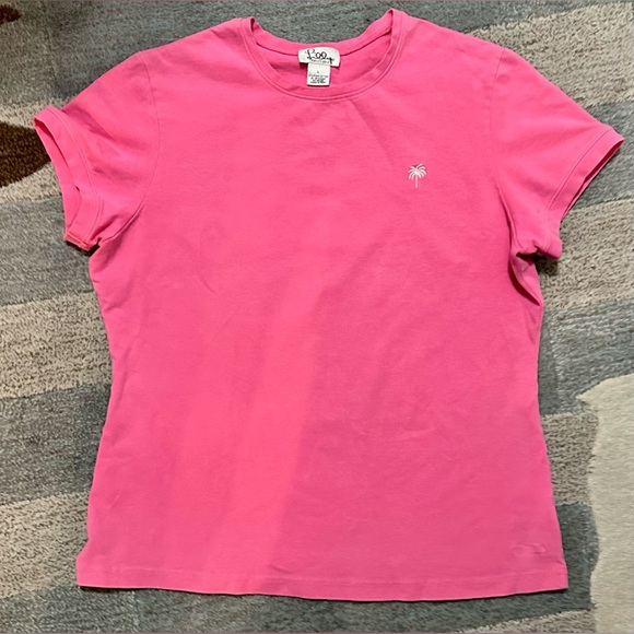 Lilly Pulitzer Short Sleeve Crew Neck Pretty in Pink Palm Tree Logo T-Shirt Top - Picture 2 of 4